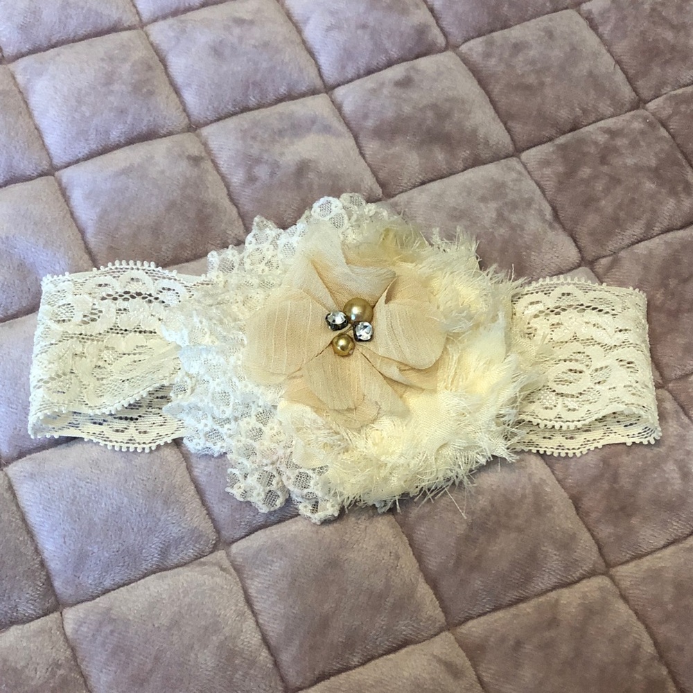 Cream Lace Floral Headband